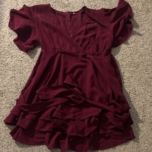 Elegant Burgundy Ruffle Dress